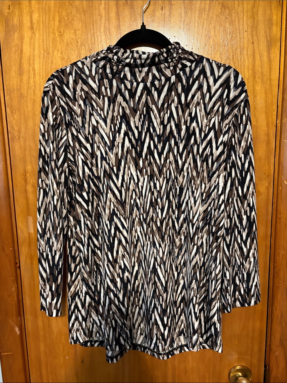 Susan Graver Black, Brown & Cream Printed Long-Sleeve Top - Size M